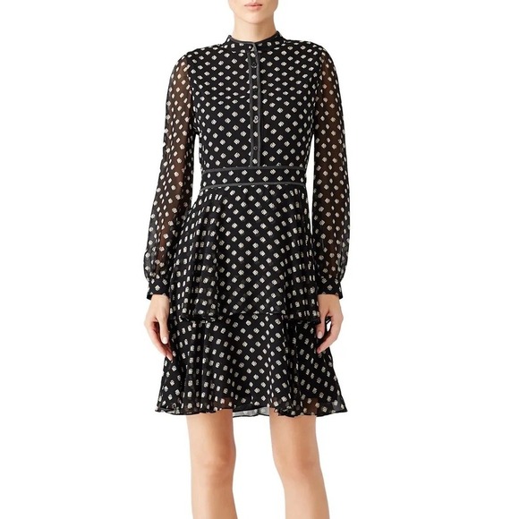 Tory Burch Dresses & Skirts - TORY BURCH Seymour Silk Georgette Mini Dress Size 6 Geometric Fish Print Tiered